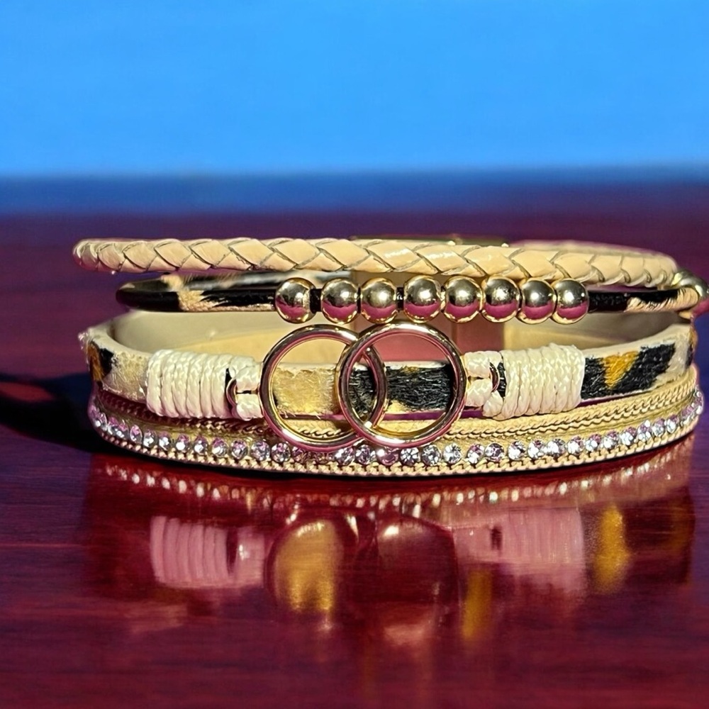 Boho Chic Leopard Multilayer Wrap Bracelet Magnetic Clasp